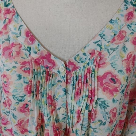 Lauren Conrad LC Sheer Size Medium M Floral Flower Button Up Blouse Top - Picture 12 of 12
